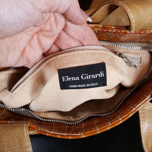 ELENA GIRARDI Womens Handbag Tan Leather Croc Embossed Shoulder Bag ITALY - Picture 5 of 9